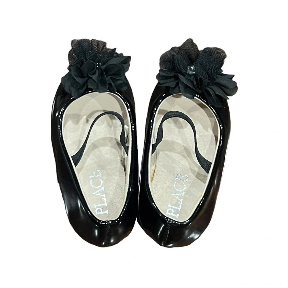Children’s Place Black Patent Bow Ballet Flats Size 4 Baby Girl